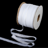 Лента нитепрошивная клеевая по косой с тесьмой по центру 15мм цв.белый арт.LNK-15KM рул.100м