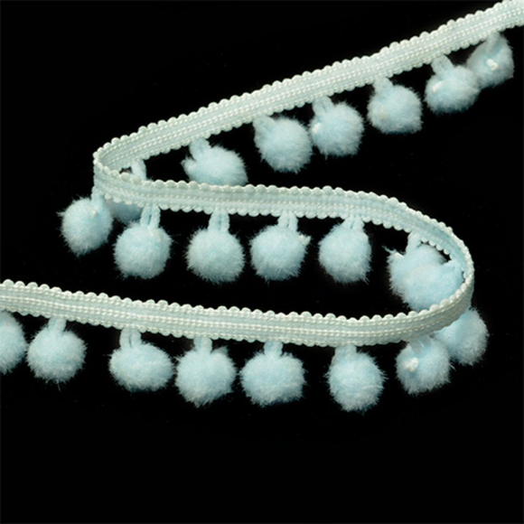 Тесьма с помпонами цв.F185 (103) голубой арт.TBY-LC-20 шир.15-20мм уп.10м