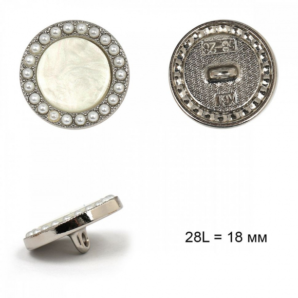 Пуговицы металл TBY.L-XBL-58/6 цв.белый с серебром 28L = 18 мм, на ножке, 50шт