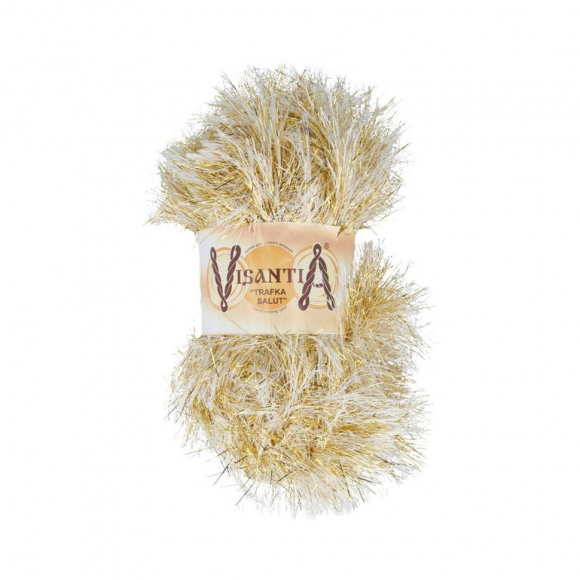 Пряжа VISANTIA TRAFKA SALUT (80% полиэстер, 20% люрекс) 5х200г/90м цв.0054 белый с люрексом под золото Пряжа VISANTIA TRAFKA SALUT (80% полиэстер, 20% люрекс) 5х200г/90м цв.0054 белый с люрексом под золото