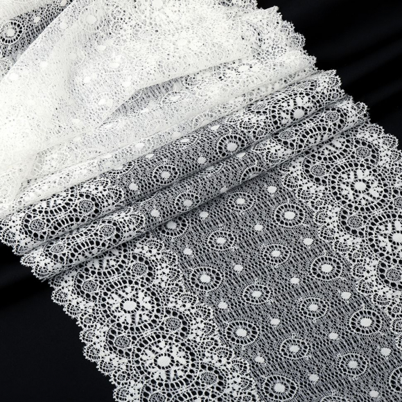 Кружево-стрейч KRUZHEVO арт.TBY.2338 шир.235мм цв.004 белый уп.18м