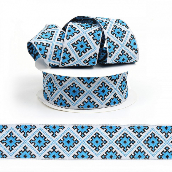 Лента (тесьма) жаккардовая арт.VB.35985B шир. 35мм цв.голубой уп.10м