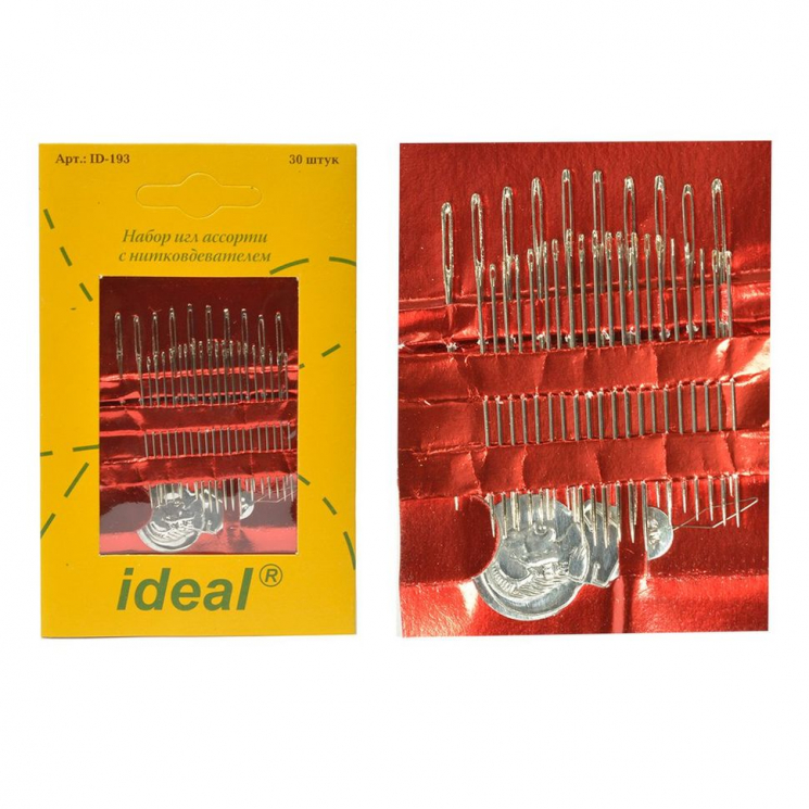 Иглы швейные ручные IDEAL арт.ID-193 набор АССОРТИ с нитковдевателем, уп.30 игл