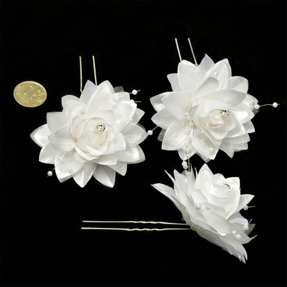 Шпильки арт.AVSH008 с цветком цв.белый 6,5 см уп.60 шт