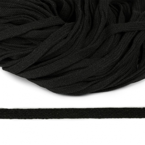 Шнур плоский х/б 10мм классическое плетение арт.TBY.58244 цв.032 черный уп.50м