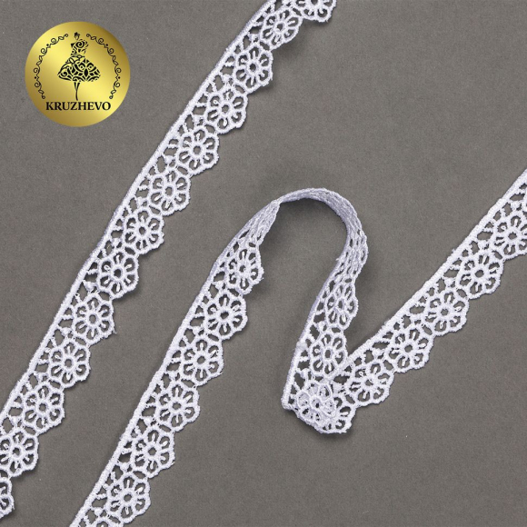 Кружево гипюр KRUZHEVO арт.TR.8GB0732 шир.15мм цв.01 белый, уп.9м