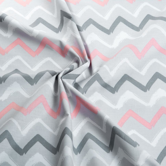 Ткань ранфорс Зиг-заг, арт.WH 3668-v15, 130г/м?,100% хлопок, шир.240см, цв.серый/розовый, рул.30м