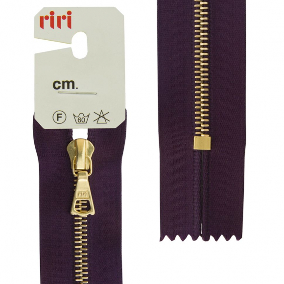 29238_Молния металл, Gold, неразъёмная, на атласной тесьме, 4 мм, 18 см, цвет 2510, фиолетовый темный