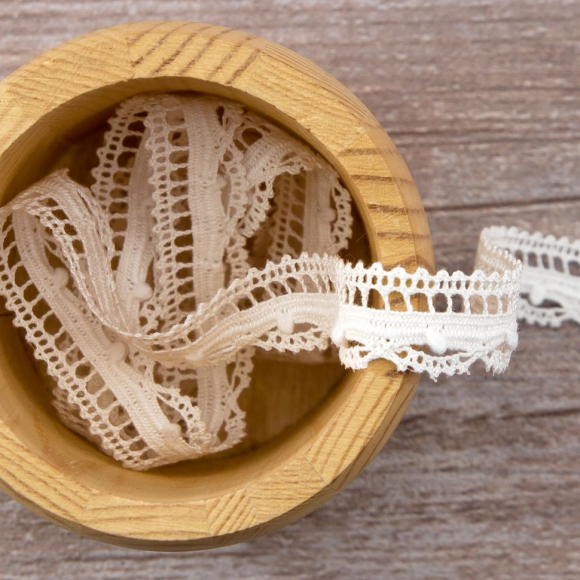 Мерсеризованное хлопковое кружево, 15 мм, белый Мерсеризованное хлопковое кружево, 15 мм, белый