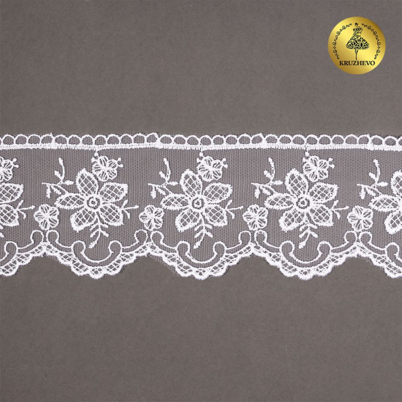 Кружево на сетке KRUZHEVO арт.TBY.40480 шир.75мм цв.01 белый уп.13,7м