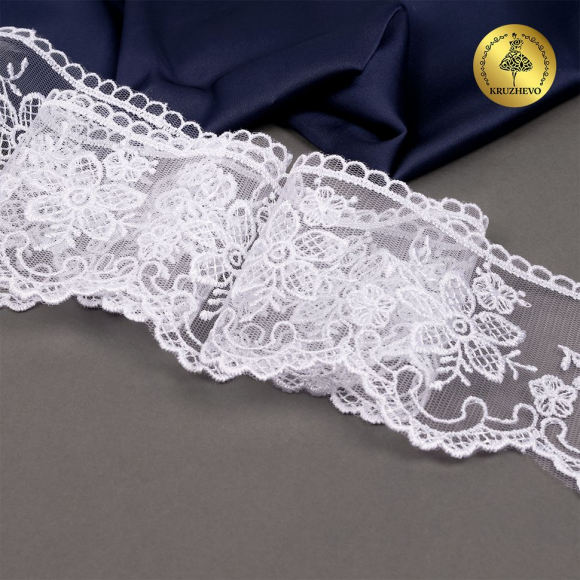 Кружево на сетке KRUZHEVO арт.TBY.40480 шир.75мм цв.01 белый уп.13,7м