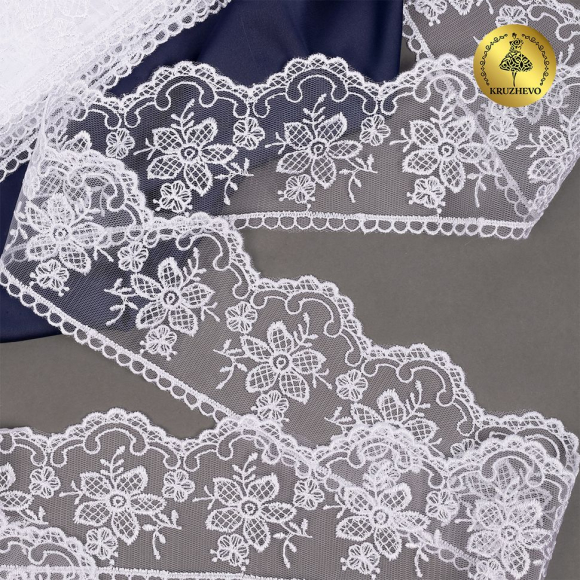 Кружево на сетке KRUZHEVO арт.TBY.40480 шир.75мм цв.01 белый уп.13,7м