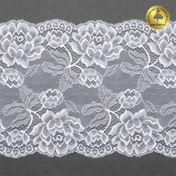 Кружево-стрейч KRUZHEVO арт.TBY.L838 шир.180мм цв.01 белый уп.25м
