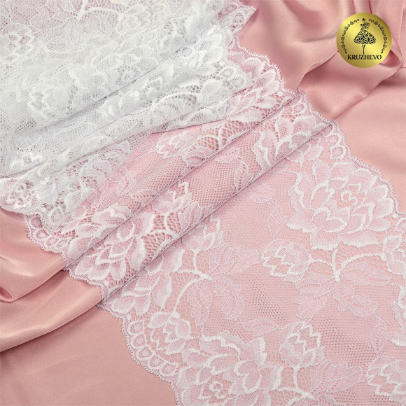 Кружево-стрейч KRUZHEVO арт.TBY.L838 шир.180мм цв.01 белый уп.25м