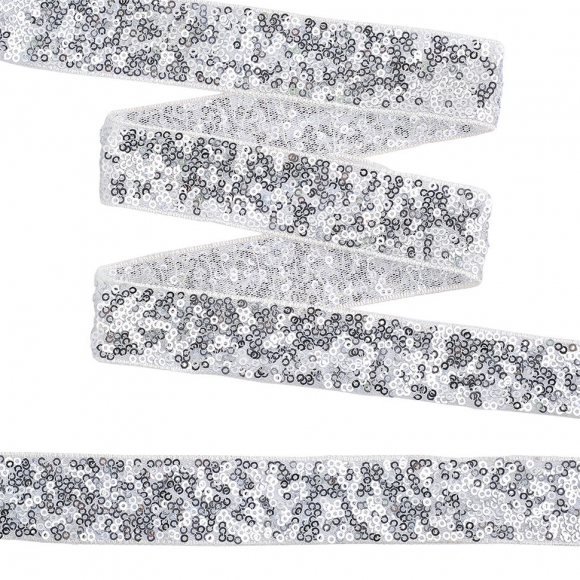 Тесьма с пайетками TBY на сетке арт. TDF03022 шир.30мм цв.белый+серебро уп.13,7м