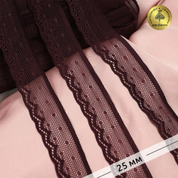 Кружево-стрейч KRUZHEVO арт.TBY.8028 шир.25мм цв.076 сливовое вино уп.50м