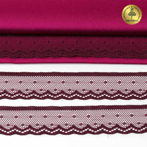 Кружево-стрейч KRUZHEVO арт.TBY.8028 шир.25мм цв.076 сливовое вино уп.50м