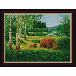 Рисунок на ткани (Бисер) КОНЁК арт. 1233 Пейзаж с медведями 29х39 см