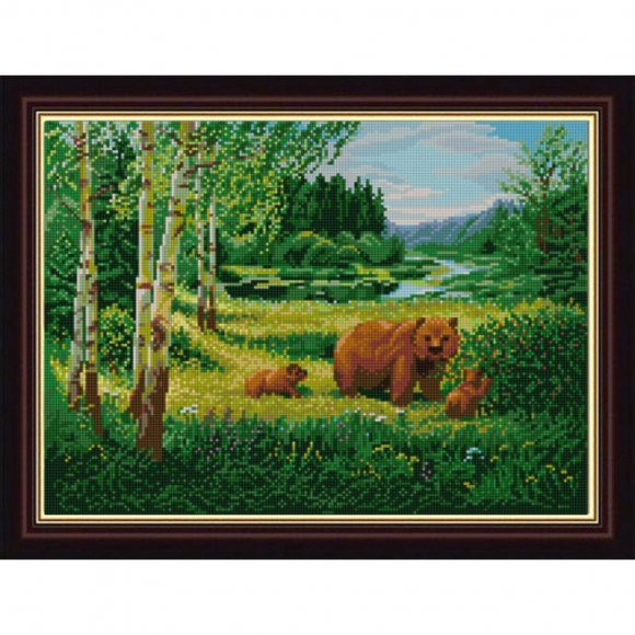 Рисунок на ткани (Бисер) КОНЁК арт. 1233 Пейзаж с медведями 29х39 см