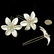 Шпильки арт.AVSH009 с цветком цв.белый 6 см уп.20 шт