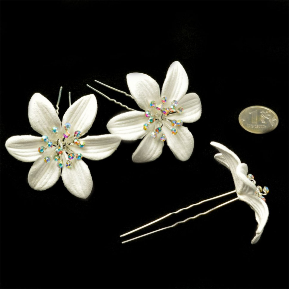 Шпильки арт.AVSH009 с цветком цв.белый 6 см уп.20 шт