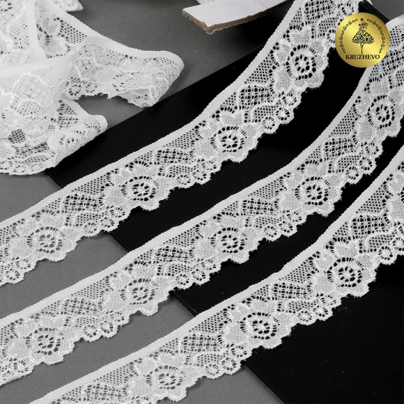 Кружево-стрейч KRUZHEVO арт.TBY.L839 шир.30мм цв.F102 молочный уп.50м