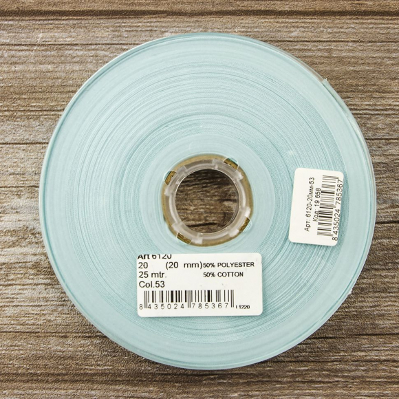 Косая бейка хлопок/полиэстер 20 мм, 25 м, цвет 53, ментоловый