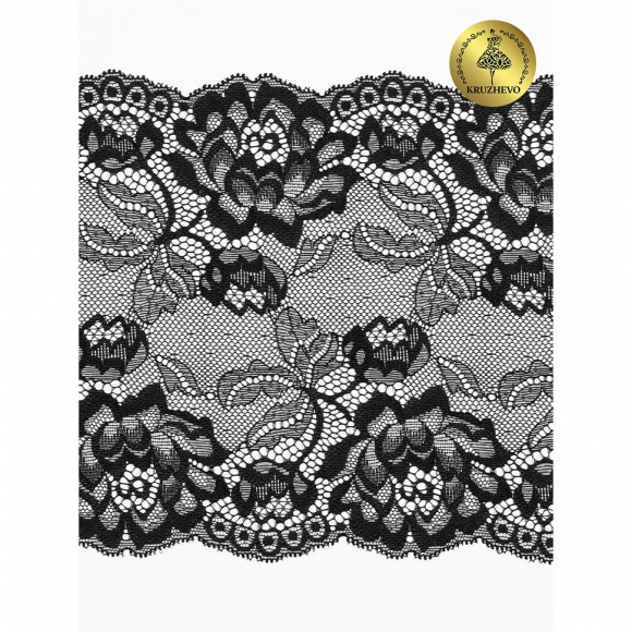 Кружево-стрейч KRUZHEVO арт.TBY.L838 шир.180мм цв.03 черный уп.25м