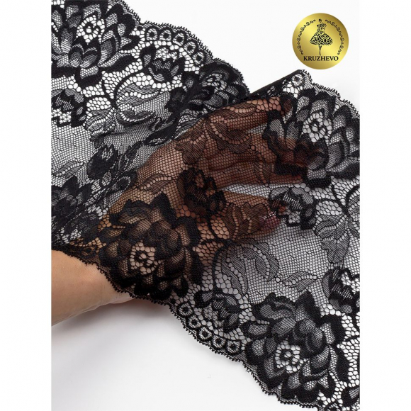 Кружево-стрейч KRUZHEVO арт.TBY.L838 шир.180мм цв.03 черный уп.25м
