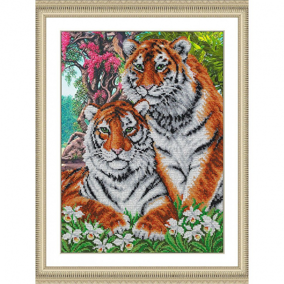 Набор для вышивания бисером ПАУТИНКА арт.Б-1469 Тигры 38х28 см