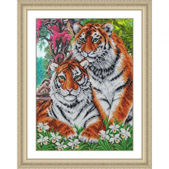 Набор для вышивания бисером ПАУТИНКА арт.Б-1469 Тигры 38х28 см