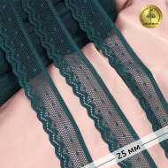 Кружево-стрейч KRUZHEVO арт.TBY.8028 шир.25мм цв.F222 изумрудно-синий уп.50м