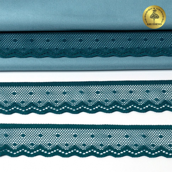 Кружево-стрейч KRUZHEVO арт.TBY.8028 шир.25мм цв.F222 изумрудно-синий уп.50м