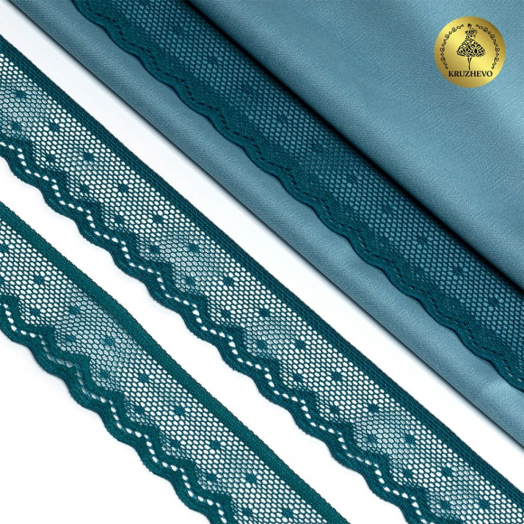 Кружево-стрейч KRUZHEVO арт.TBY.8028 шир.25мм цв.F222 изумрудно-синий уп.50м