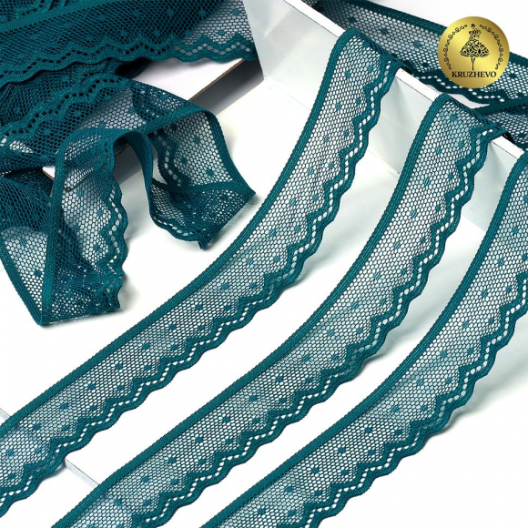 Кружево-стрейч KRUZHEVO арт.TBY.8028 шир.25мм цв.F222 изумрудно-синий уп.50м