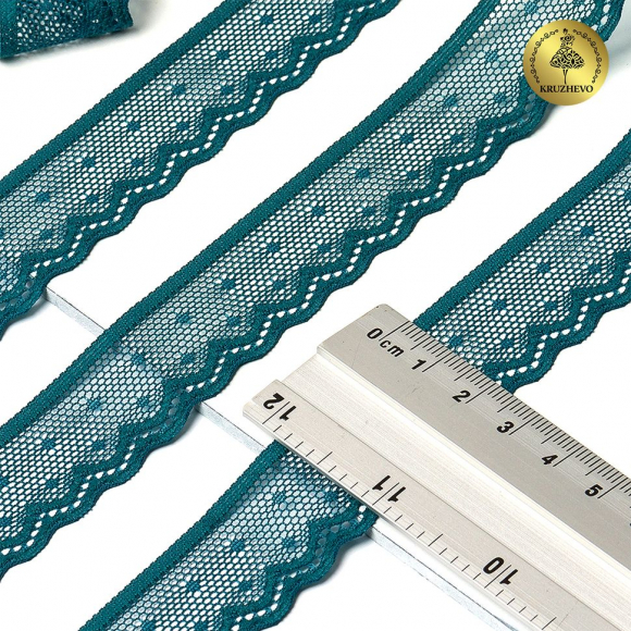 Кружево-стрейч KRUZHEVO арт.TBY.8028 шир.25мм цв.F222 изумрудно-синий уп.50м
