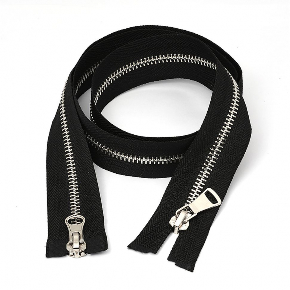 Молния MaxZipper мет. №5 никель шлиф.звено, 2 замка, 75 см цв.F322 черный уп.10шт