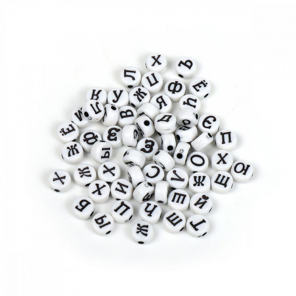 Бусины с русскими буквами ассорти арт. M4H-B001 уп. 40г (300 ± 10 шт)