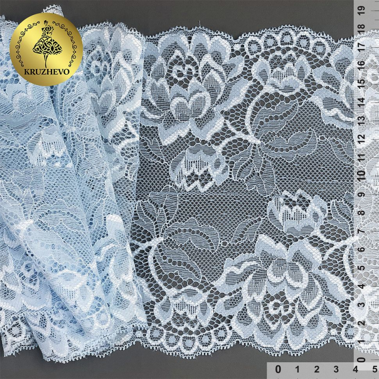 Кружево-стрейч KRUZHEVO арт.TBY.L838 шир.180мм цв.F183 голубой уп.20м