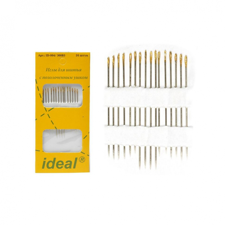 Иглы швейные ручные IDEAL арт.ID-004/ 300B3 (0340-0004), с позолоченным ушком уп.16 игл