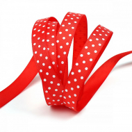 Лента репсовая в рубчик арт.LDRG23502912 крупный горошек 12мм цв.красный-белый уп.27,4м