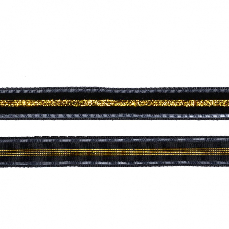Лента бархатная арт.TBY.LB10GLD.06 нейлон шир.10мм цв.черный-золото уп.30м