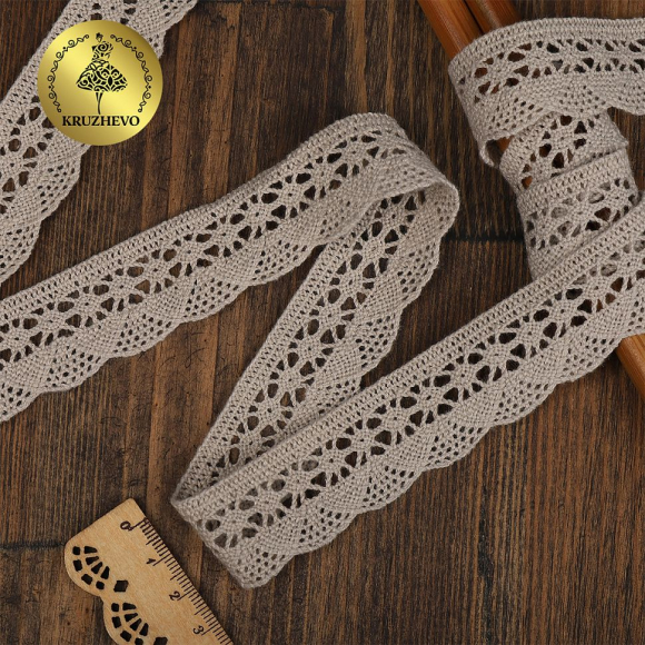 Кружево хлопковое KRUZHEVO 27мм арт.TR.1005 цв.09 лен, уп.10м Кружево хлопковое KRUZHEVO 27мм арт.TR.1005 цв.09 лен, уп.10м