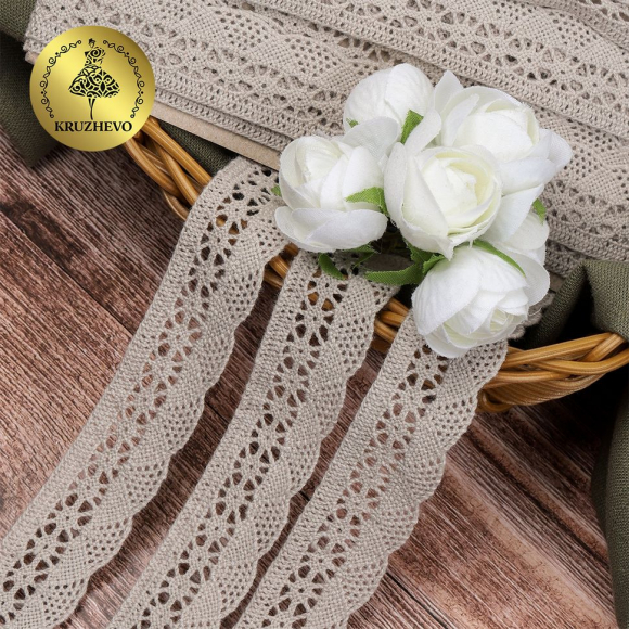 Кружево хлопковое KRUZHEVO 27мм арт.TR.1005 цв.09 лен, уп.10м Кружево хлопковое KRUZHEVO 27мм арт.TR.1005 цв.09 лен, уп.10м
