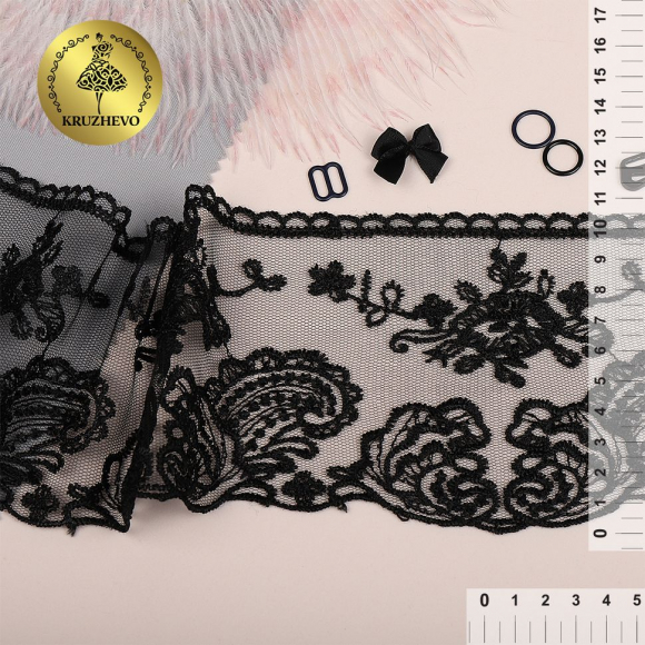 Кружево на сетке арт.TBY.BL.40467 шир.105мм цв.19 черный уп.13,71м