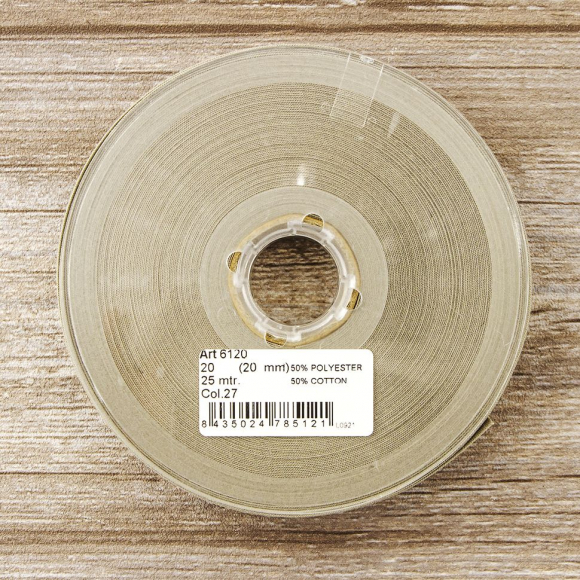 19436_Косая бейка хлопок/полиэстер 20 мм, 25 м, цвет 27, светло-серый