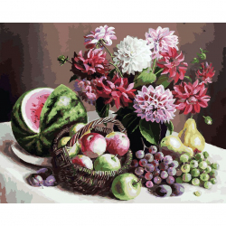 Картины по номерам Белоснежка арт.БЛ.172-AB Георгины и фрукты 40х50 см