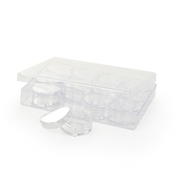 Контейнер с баночками сердечки,арт.TBY 1912-С, акрил,цв.прозрачный уп. 12 шт по 5г.