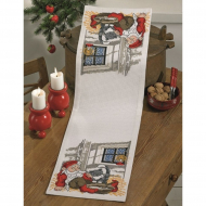 Набор для вышивания PERMIN арт.75-6621 Дорожка Санта с кошкой 27х94 см