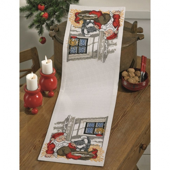 Набор для вышивания PERMIN арт.75-6621 Дорожка Санта с кошкой 27х94 см